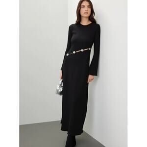 Simon Miller Dress Women X Small Black Simm Knit Maxi Sweater Grommet Detail